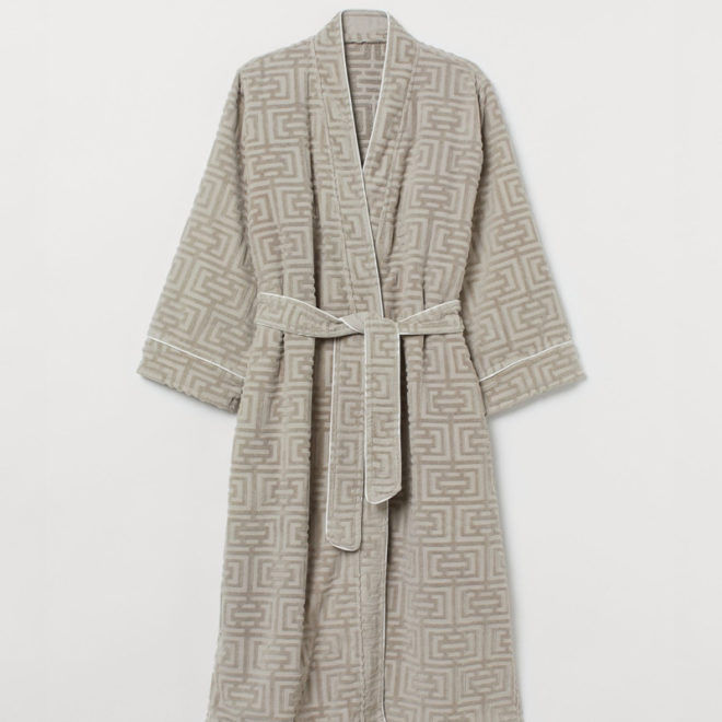 H&M Grey Jacquard-Weave Dressing Gown