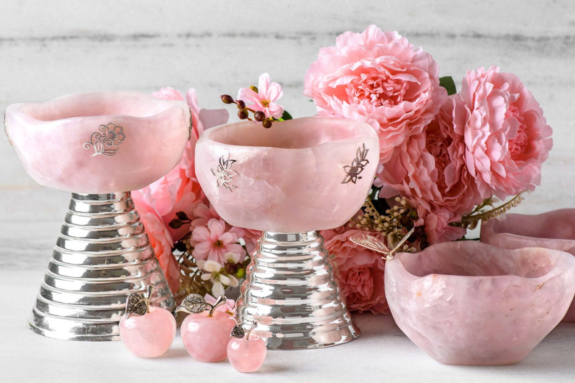 Rose quartz candle holders