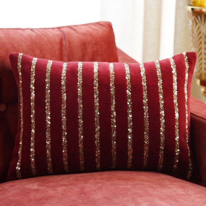 Red & Gold Sequin Cushion Cover